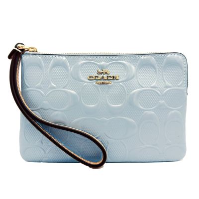 COACH 漆皮立體C LOGO手拿包/零錢包(天藍)