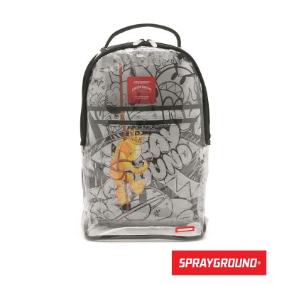 SPRAYGROUND-文字塗鴉鋸齒鯊透明大容量後背包-黑色