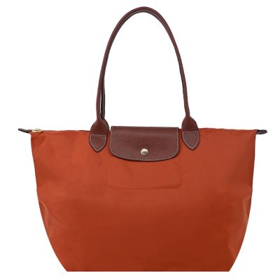 LONGCHAMP LE PLIAGE系列長把再生尼龍摺疊水餃包(大/磚紅)