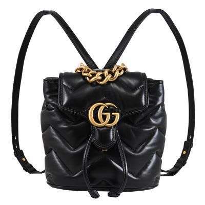 GUCCI GG Marmont 絎縫皮革迷你雙肩後背包(黑)