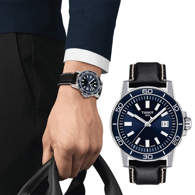 TISSOT 天梭 官方授權 Supersport 石英手錶 開學購物季 送禮首選-藍x黑/44mm T1256101604100
