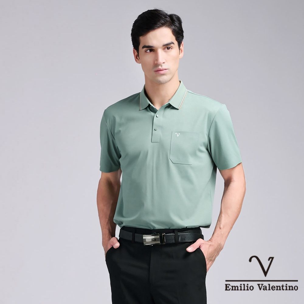 Emilio Valentino 范倫鐵諾 男polo衫 涼感素色短袖polo衫休閒商務 彈力 口袋上衣 男生上衣 彈性吸排  88節 父親節 七夕送禮 七夕 情人節 (多款選) (D款)