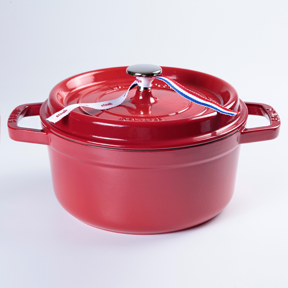 Staub 圓形鑄鐵鍋26cm 5.2L 櫻桃紅法國製湯鍋燉鍋(電磁爐IH爐可用