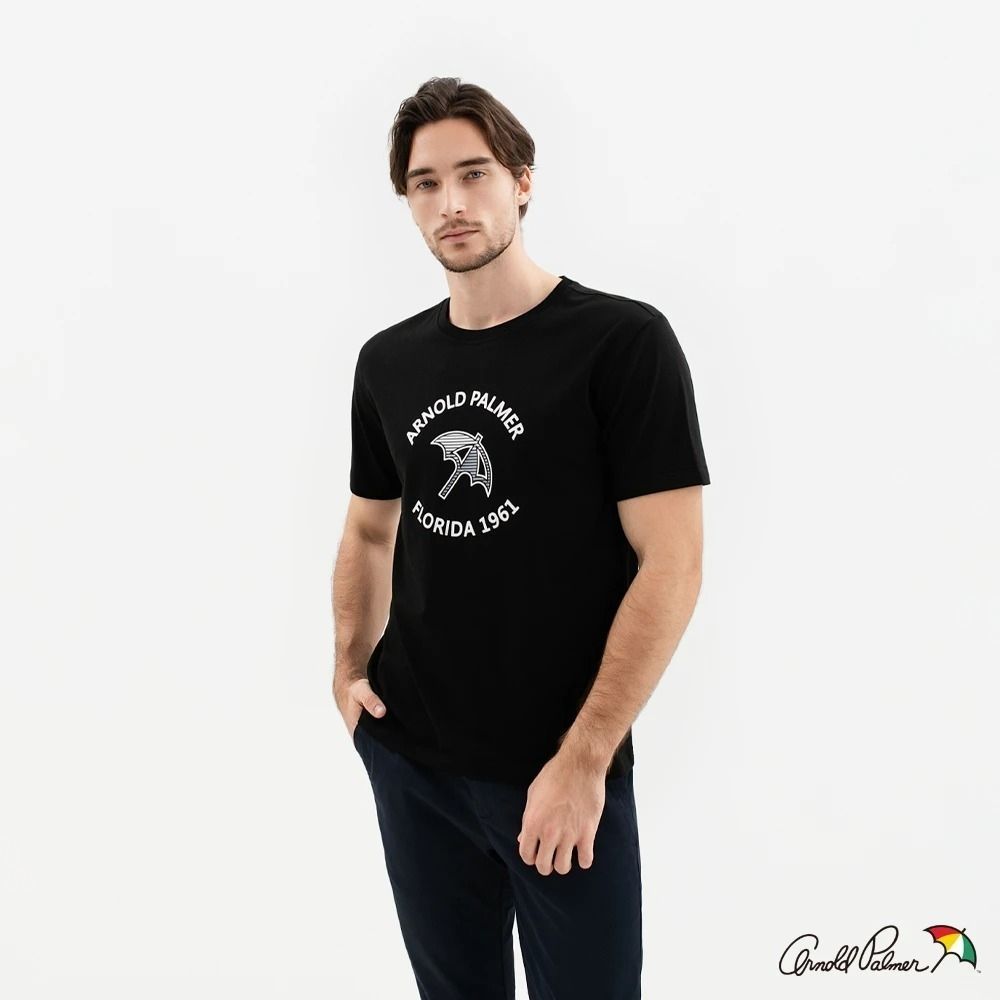 【Arnold Palmer 雨傘】男裝 大傘印花短袖T-Shirt（黑色）