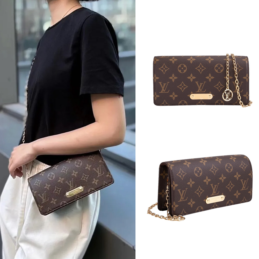 LV Louis Vuitton路易威登Wallet On Chain Lily M82509鏈帶WOC兩用包(棕色)