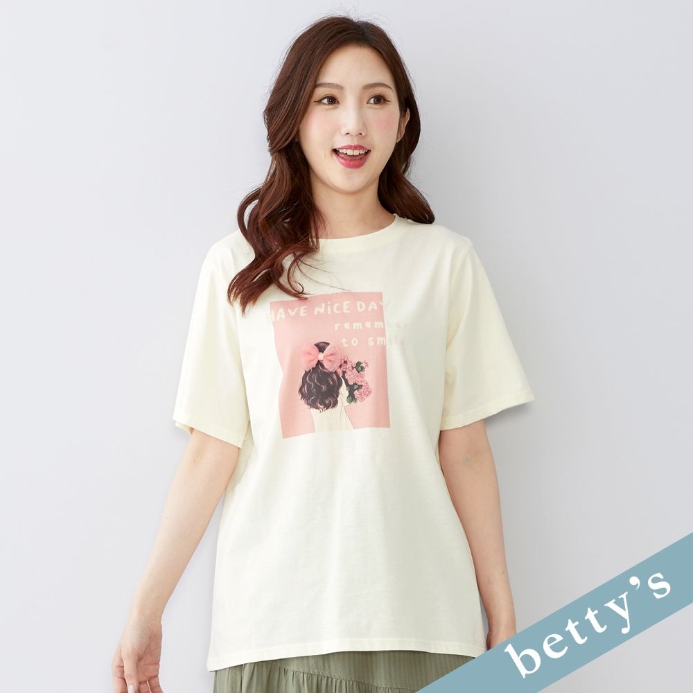 betty’s貝蒂思 立體蝴蝶結背影女孩印花T-shirt (米白) (米白)
