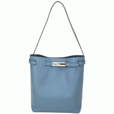 LONGCHAMP Le Smart 大型 竹節扣帶滑面小牛皮手提 肩背水桶包(L/石板藍)