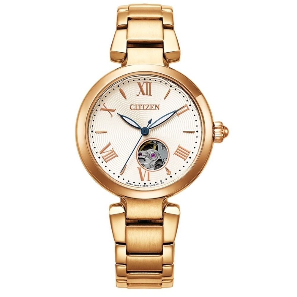 CITIZEN 星辰 LADY'S 優雅羅馬大三針鏤空機械錶 女錶-玫瑰金(PR1052-62A)32mm