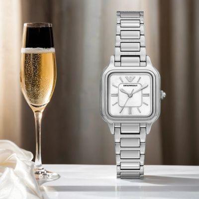 EMPORIO ARMANI Genni 珍珠貝方形女錶 開學購物季 送禮首選-26mm AR11742