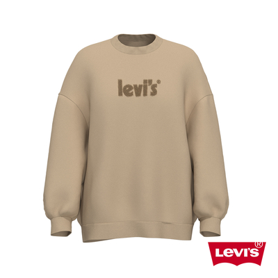 Levis 女款 重磅大學Tee / 迷你復古海報體Logo / 寬鬆落肩版型 / 390GSM厚棉 小麥色