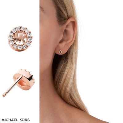 MICHAEL KORS Premium 925純銀鍍14K玫瑰金Logo耳環-玫瑰金 MKC1033AN791