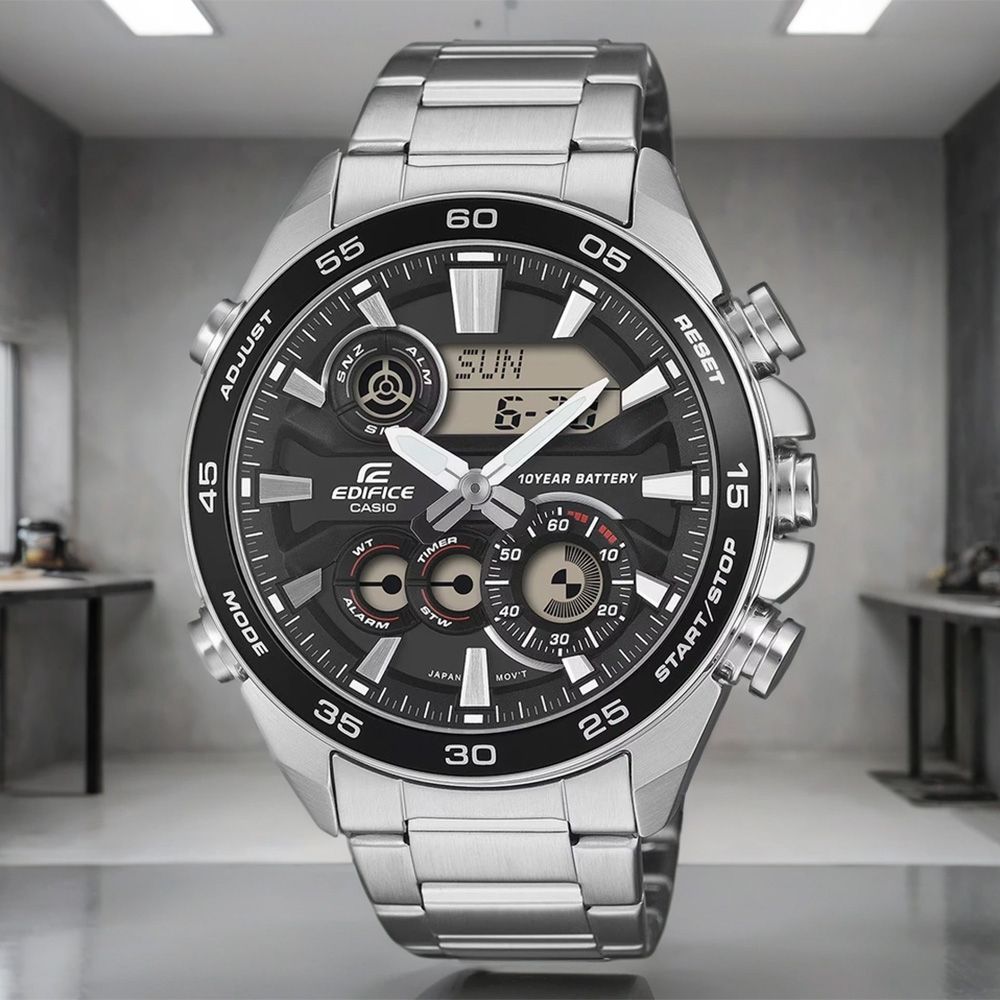 CASIO 卡西歐 EDIFICE 10年電力雙顯運動計時手錶 開學換新季 送禮推薦-黑x銀 ERA-130D-1A