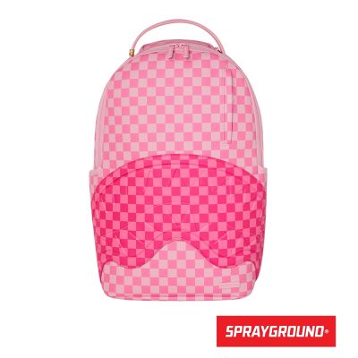 SPRAYGROUND-雙色棋盤格鋸齒鯊大容量後背包-粉色