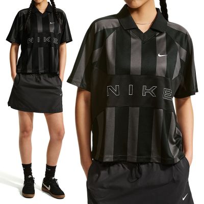 Nike As W Nsw Street Os Ss Strp Jsy 短袖 女款 黑色 翻領 IO0914-010