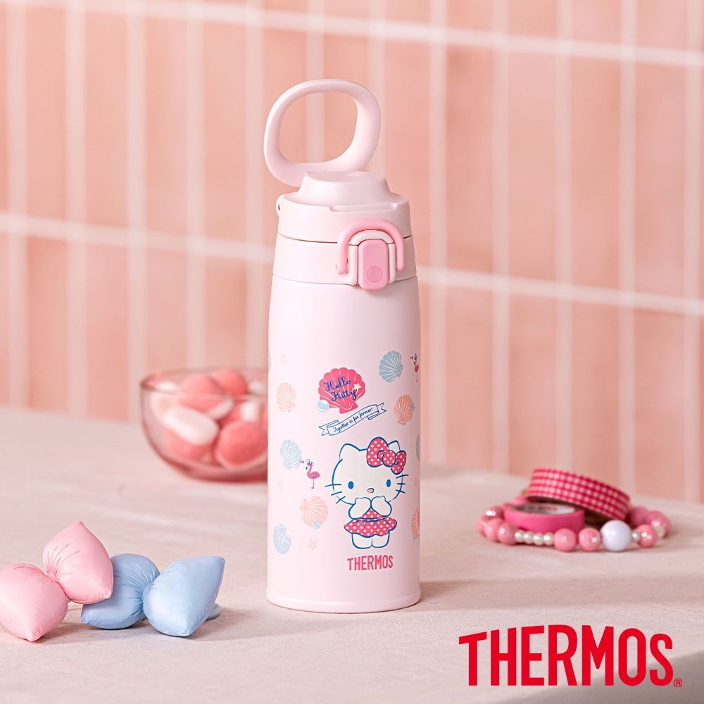 THERMOS膳魔師HelloKitty不鏽鋼可提式真空保溫瓶550ml(JOS-550KT-SS