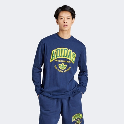 ADIDAS VRCT LS TEE 三葉草 男長袖上衣-深藍-IS0212