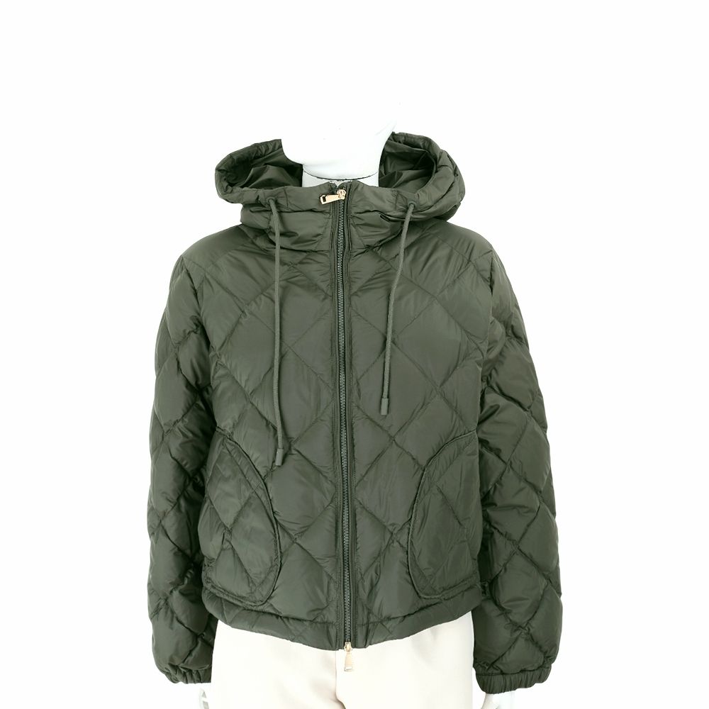 Max Mara-WEEKEND ERIS 防潑水 菱格縫線軍綠鵝絨 羽絨外套