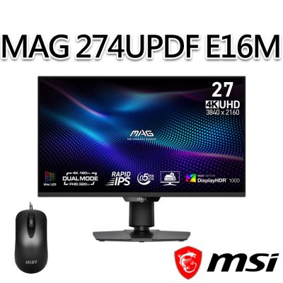 【滑鼠組】MSI微星 MAG 274UPDF E16M 27吋 電競螢幕 (27 /3840x2160/16:9/160Hz/IPS)