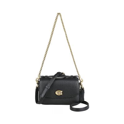 COACH Cassie 17 復古C字LOGO小牛皮搭麂皮絨旋轉釦式手提肩背斜背包(黑)