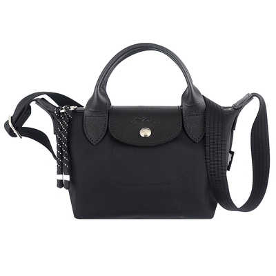 Longchamp Le Pliage 再生尼龍小型肩背/手提兩用水餃包(黑)