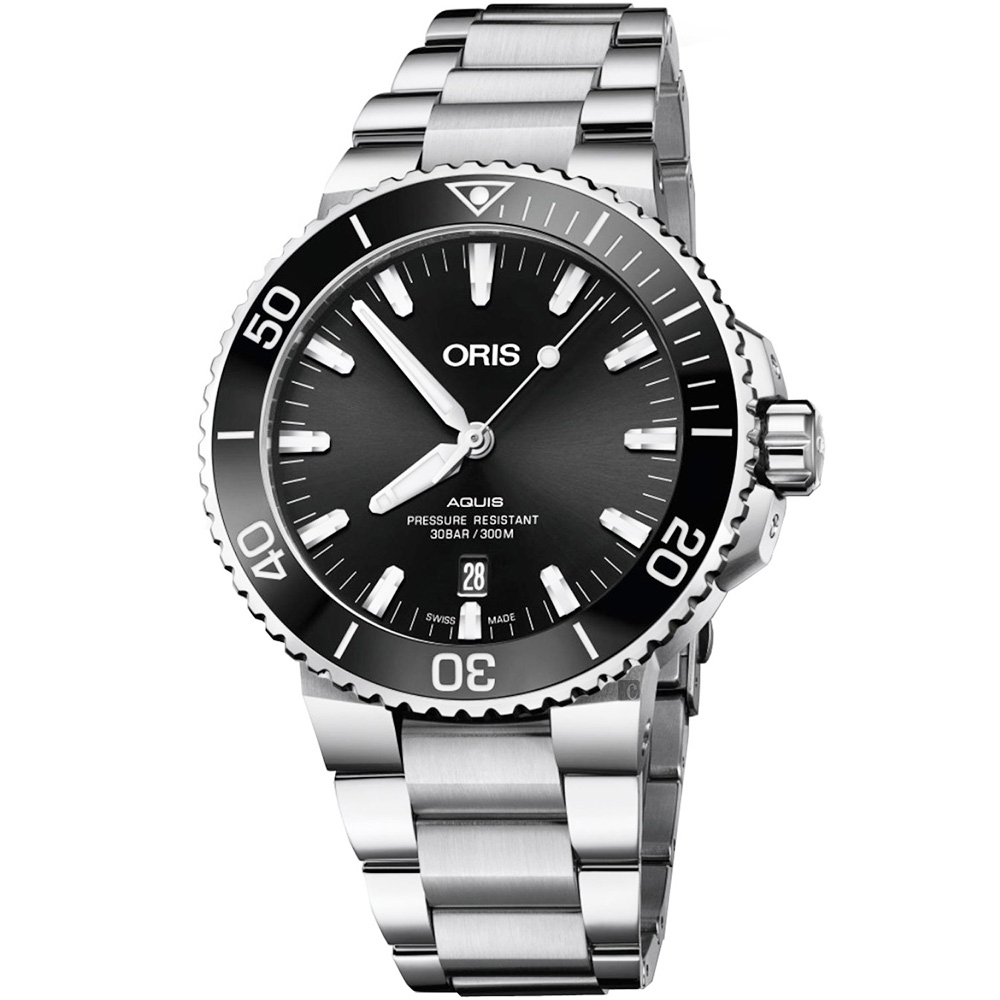 Oris 豪利時 Aquis 時間之海潛水300米日期機械錶-黑/43.5mm 0173377304134-0782405PEB