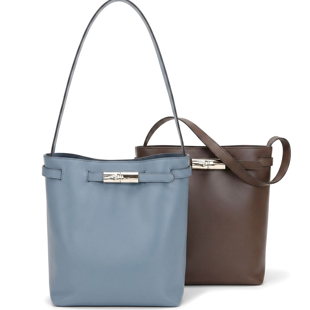 LONGCHAMP Le Smart 大型 竹節扣帶滑面小牛皮手提 肩背水桶包-2色可選