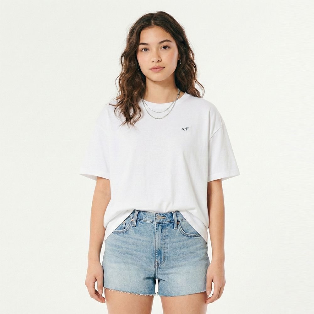 Hollister 海鷗 熱銷圓領海鷗素面短袖T恤-白色