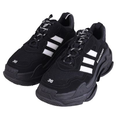BALENCIAGA Adidas Triple S 聯名款三線造型休閒老爹鞋/運動鞋(黑)