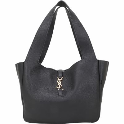 YSL Saint Laurent LE 5A7 BEA 金字荔紋小牛皮橫向手提 肩背托特包(黑色)
