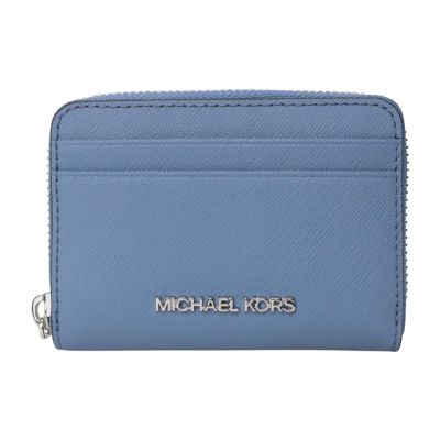 MICHAEL KORS 銀字防刮素面拉鍊卡夾/零錢包(霧藍)