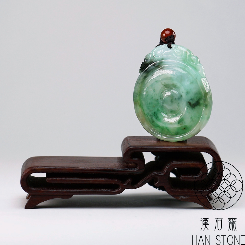 漢石齋】天然翡翠A貨福貝玉佩吊墜飄花種(34*39*5mm) | 漢石齋