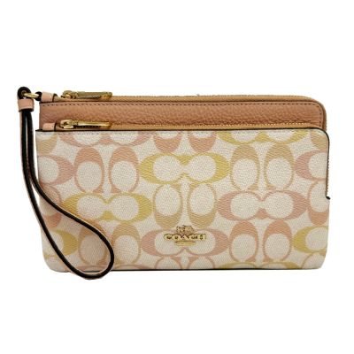 【COACH】C LOGO長夾式雙層大手拿包/零錢包(彩色粉)