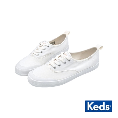 Keds CHAMIPON 復古率性綁帶帆布休閒小白鞋 9233W112227