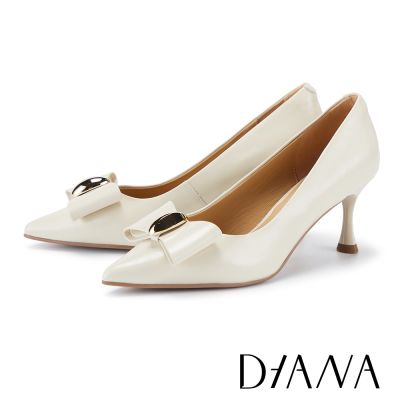 DIANA 優雅知性蝴蝶結牛油皮尖頭高跟鞋 米色