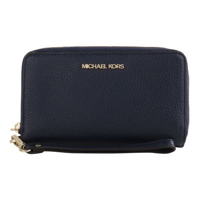 MICHAEL KORS 金字荔枝紋皮革掛帶手機包中夾(海軍藍)