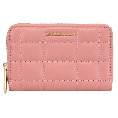 MICHAEL KORS JET SET 浮雕LOGO拉鍊零錢包(玫瑰粉)