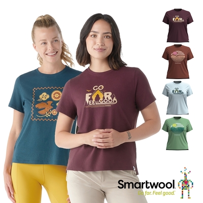 Smartwool 官方旗艦 女塗鴉短袖 多色任選(美麗諾羊毛衣 防曬抗UV 吸濕排汗 抑菌抗臭 日常休閒 親膚透氣)