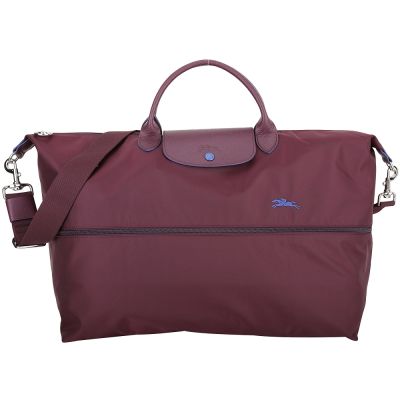 LONGCHAMP Le Pliage Club 撞色拉鍊伸縮尼龍兩用旅行袋(紫紅色)