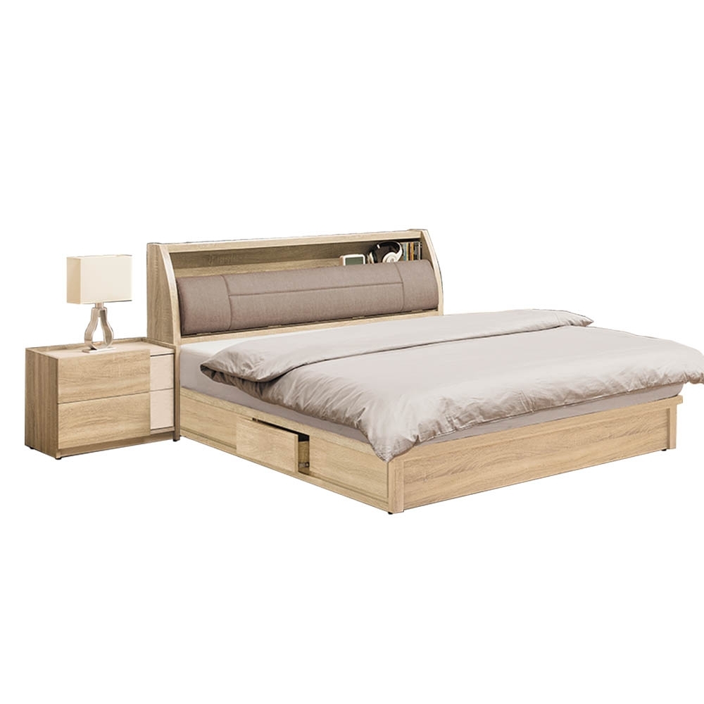 柏蒂家居-瑞莎5尺雙人房間組-三件組(5尺床頭箱+抽屜床底+床頭櫃)