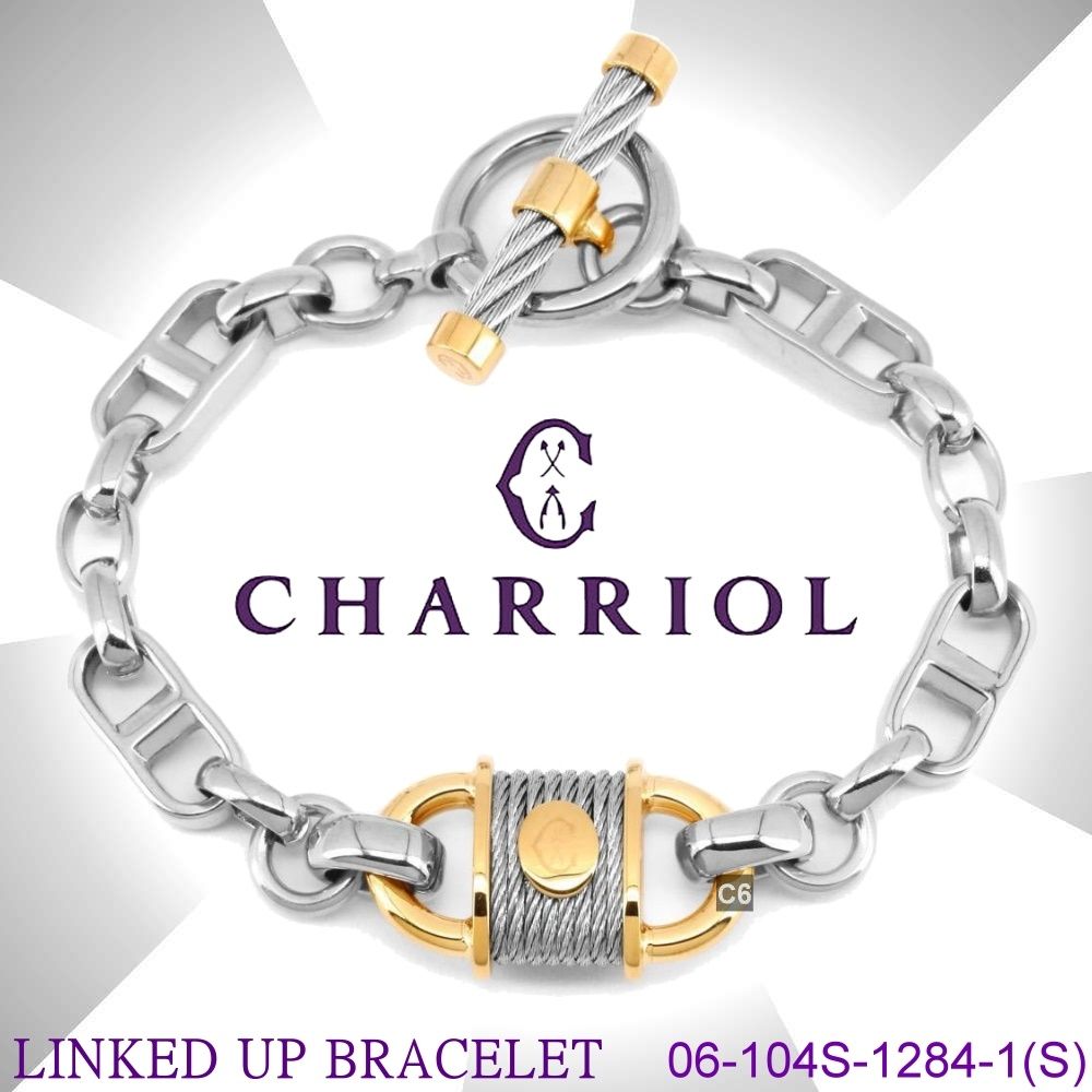 CHARRIOL夏利豪 情人節款Bracelet Linked-up銜接手鍊金鎖頭銀鍊海錨扣S款 C6(06-104S-1284-1S)