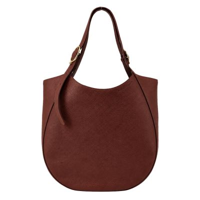 LONGCHAMP LE FOULONNÉ系列牛皮簡約圓弧肩背包(特大/摩卡)