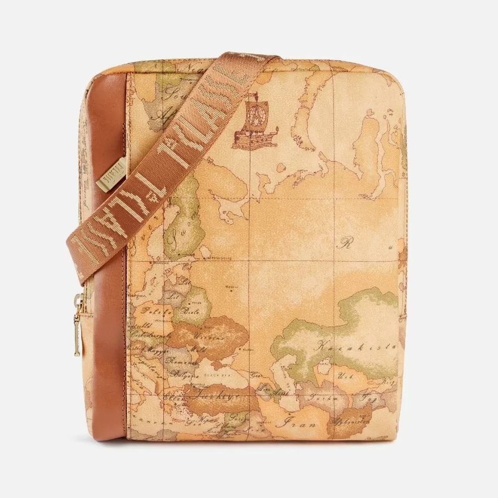 Alviero Martini 義大利地圖包 經典地圖拉鍊斜揹隨身包25cm-地圖黃 