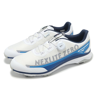 Mizuno 高爾夫球鞋 Nexlite Zero IG Boa 3E 男鞋 寬楦 白 藍 旋鈕 輕量 美津濃 51GM2380-18