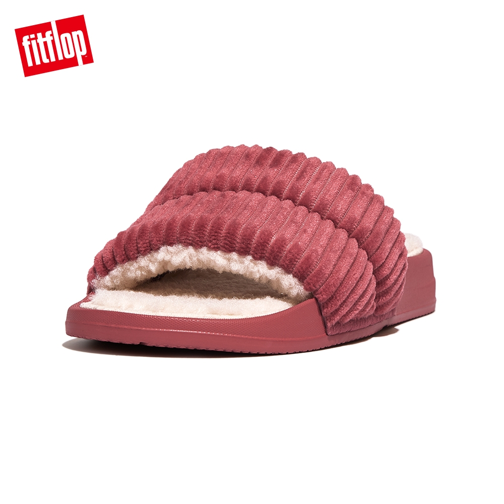 【FitFlop】iQUSHION FLEECE-LINED CORDUROY SLIDES輕量燈芯絨涼鞋-女(暗紅色) (暗紅色)