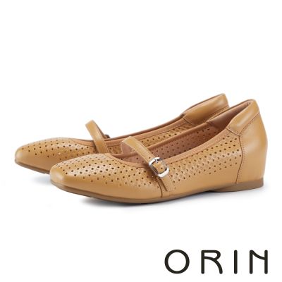 ORIN 打蠟羊皮沖孔內增高瑪莉珍鞋 棕色