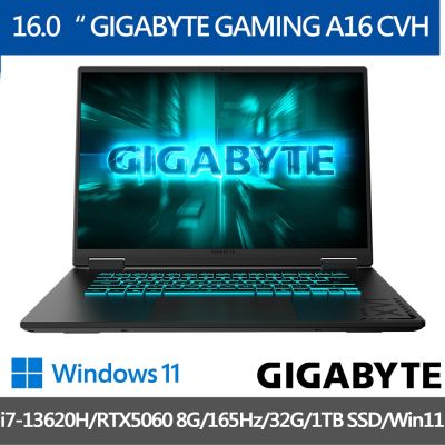 GIGABYTE技嘉 GIGABYTE GAMING A16 CVHI3TW864SH電競筆電i7-13620H/RTX5060 8G/32GB DDR5/1TB PCIe 16吋WUXGA 165Hz/W11