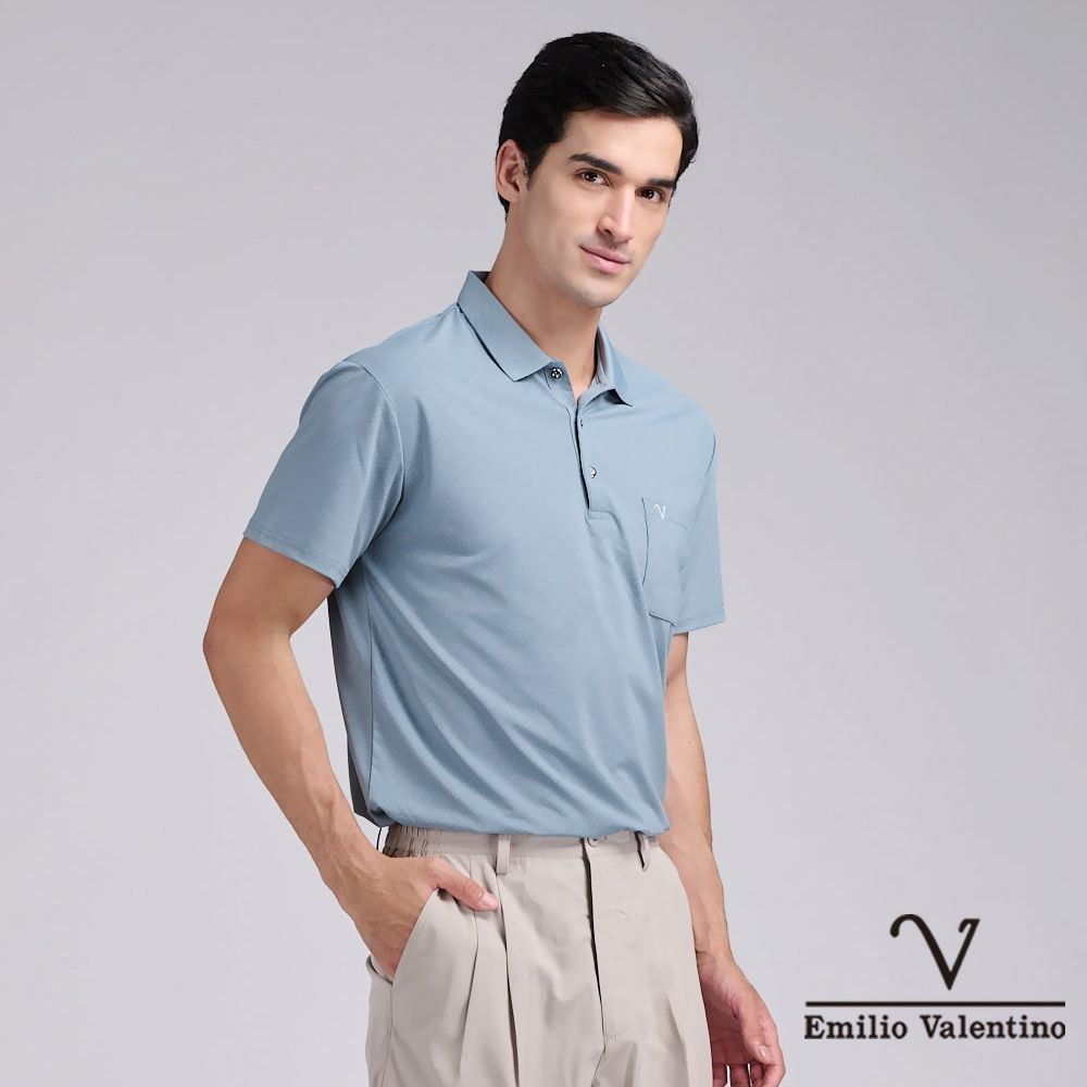 Emilio Valentino 范倫鐵諾 涼感素色短袖polo衫 男 短袖polo衫 休閒 口袋 男生上衣精梳棉 88 父親節送禮 七夕情節(多款選) (F款)