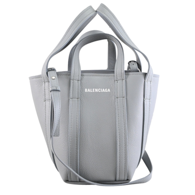 BALENCIAGA EVERYDAY XS NORTH-SOUTH 小牛皮雙提把手提斜背兩用小托特包(淺灰藍)