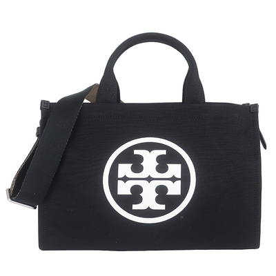TORY BURCH ELLA 黑色帆布皮邊兩用斜背/手提包