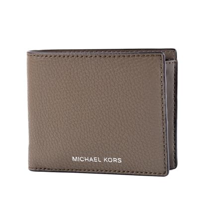 MICHAEL KORS 男款 燙字LOGO荔枝紋零錢袋短夾-可可灰